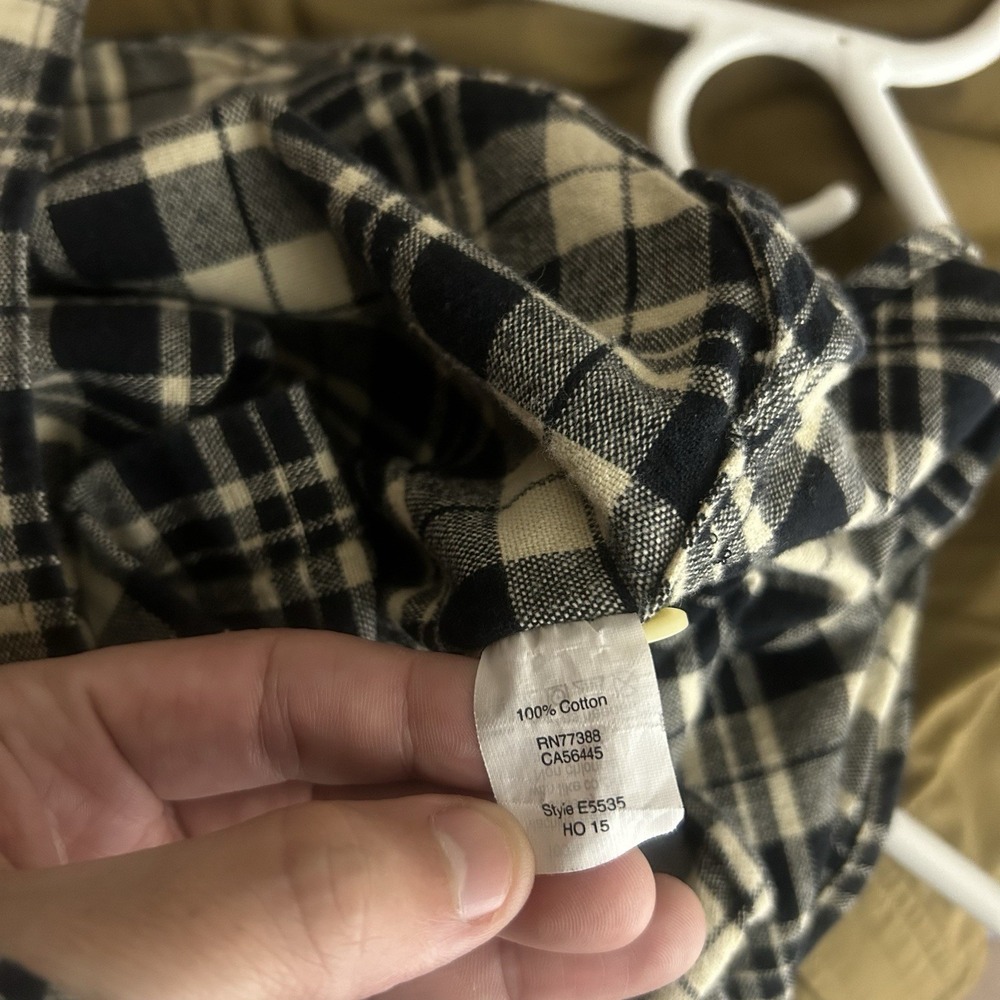 J. Crew Workshirt Mens Large Ivory black plaid Flannel Button Up Long Sleeve - Picture 10 of 12